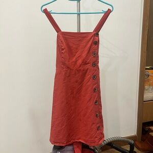 Lulu orange linen square neck Button-Down Dress